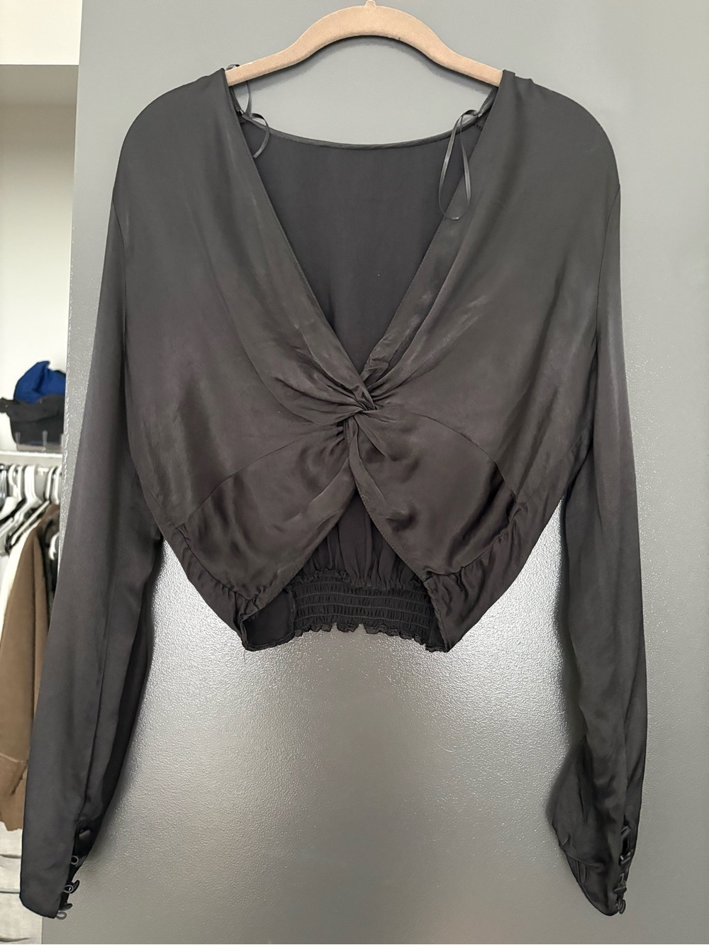 Zara Black Twist-Front Long Sleeve Blouse
